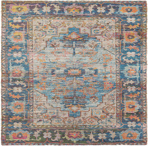Multicolor 7' 10 x 7' 10 Chenille Jute Square Area Rug Vintage Distressed Boho All Natural Eco-Friendly Sustainable Carpet for Living Dining Office Dorm Rooms for Sale at Rug Engine