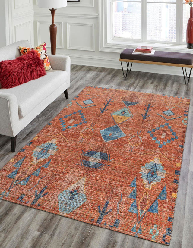 Rust Red 4' 1 x 6' 1 Chenille Jute Rectangle Area Rug Vintage Distressed Boho All Natural Eco-Friendly Sustainable Carpet for Living Dining Office Dorm Rooms for Sale at Rug Engine