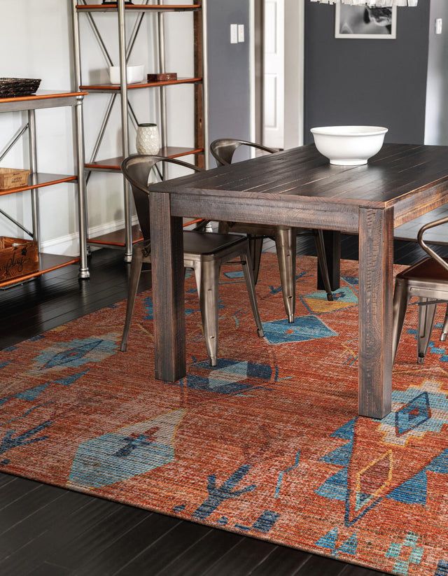 Rust Red 6' 1 x 9' Chenille Jute Rectangle Area Rug Vintage Distressed Boho All Natural Eco-Friendly Sustainable Carpet for Living Dining Office Dorm Rooms for Sale at Rug Engine