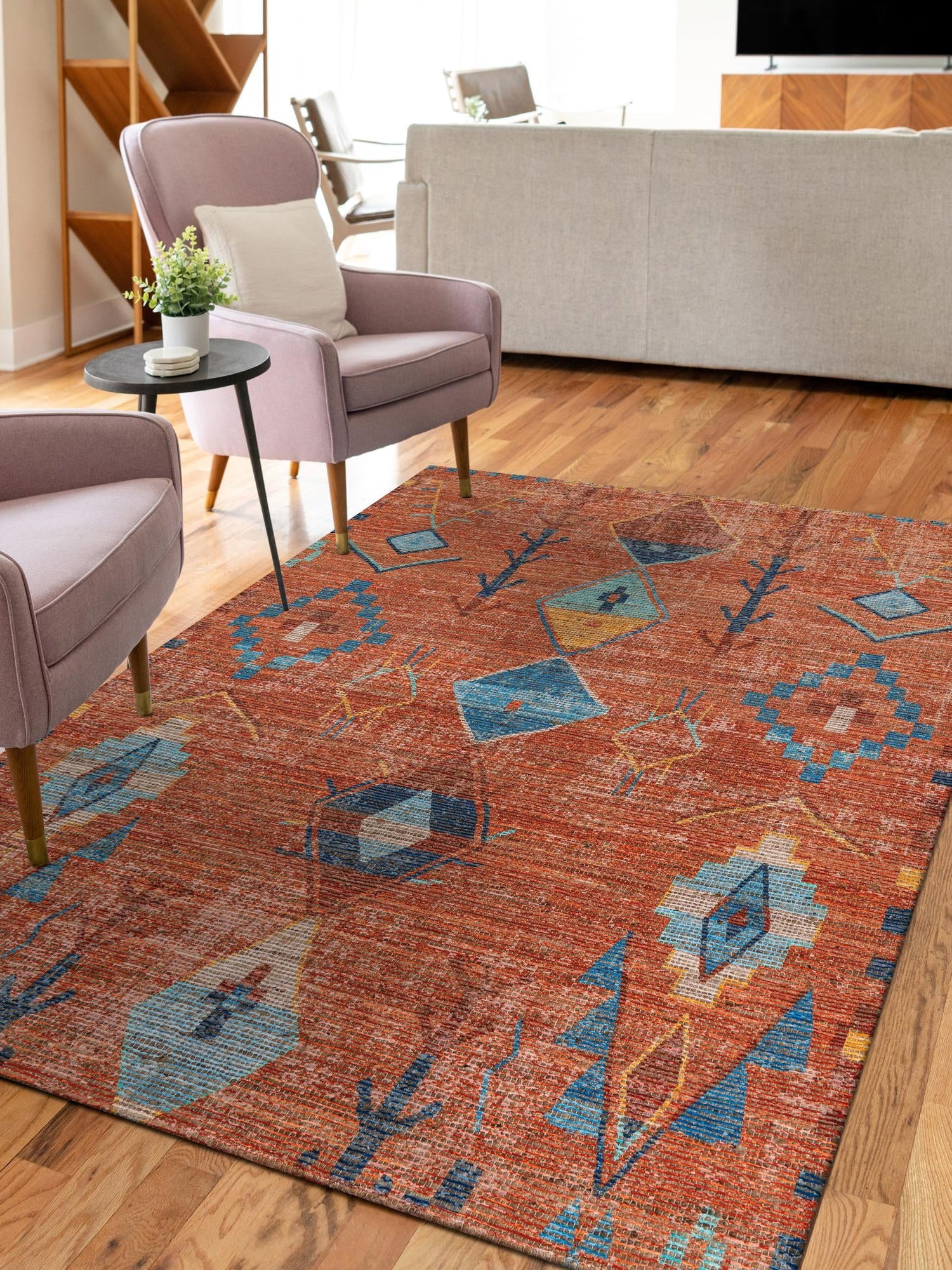 Rust Red 6' 1 x 9' Chenille Jute Rectangle Area Rug Vintage Distressed Boho All Natural Eco-Friendly Sustainable Carpet for Living Dining Office Dorm Rooms for Sale at Rug Engine