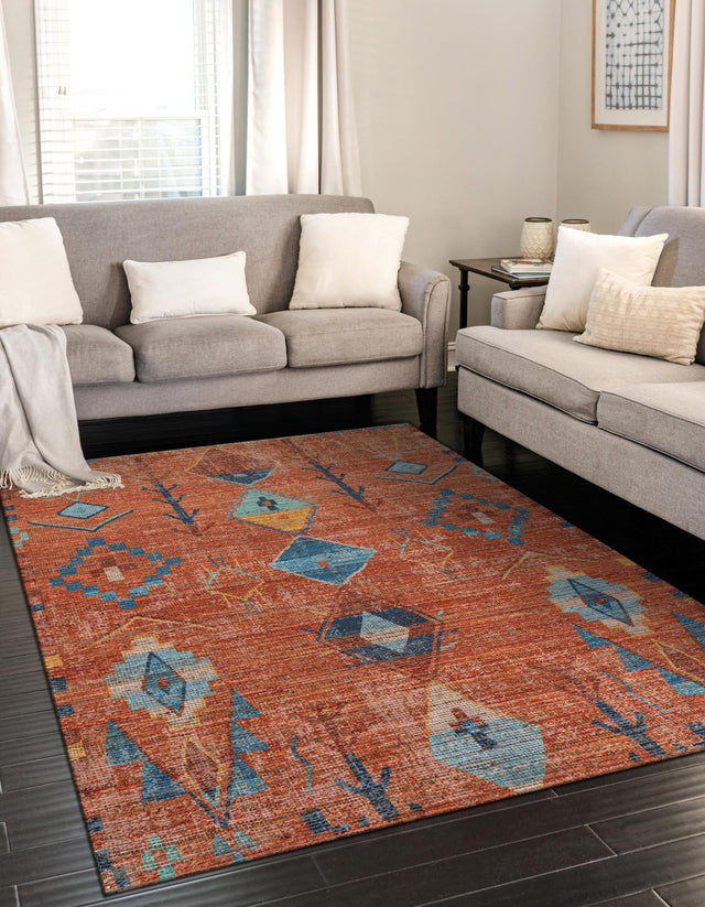 Rust Red 6' 1 x 9' Chenille Jute Rectangle Area Rug Vintage Distressed Boho All Natural Eco-Friendly Sustainable Carpet for Living Dining Office Dorm Rooms for Sale at Rug Engine