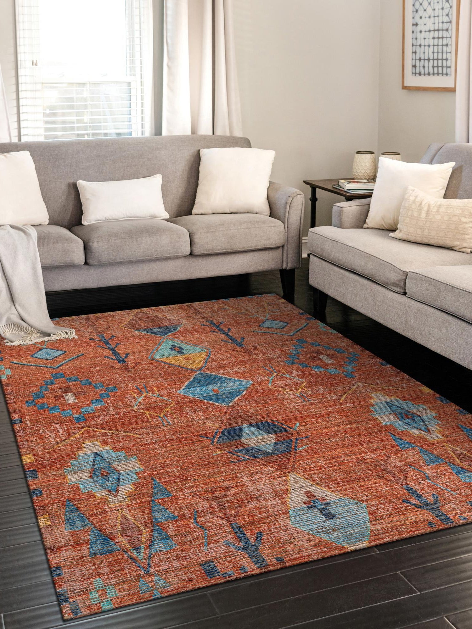 Rust Red 2' x 3' 1 Chenille Jute Rectangle Area Rug Vintage Distressed Boho All Natural Eco-Friendly Sustainable Carpet for Living Dining Office Dorm Rooms for Sale at Rug Engine