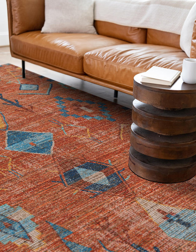 Rust Red 4' 1 x 6' 1 Chenille Jute Rectangle Area Rug Vintage Distressed Boho All Natural Eco-Friendly Sustainable Carpet for Living Dining Office Dorm Rooms for Sale at Rug Engine