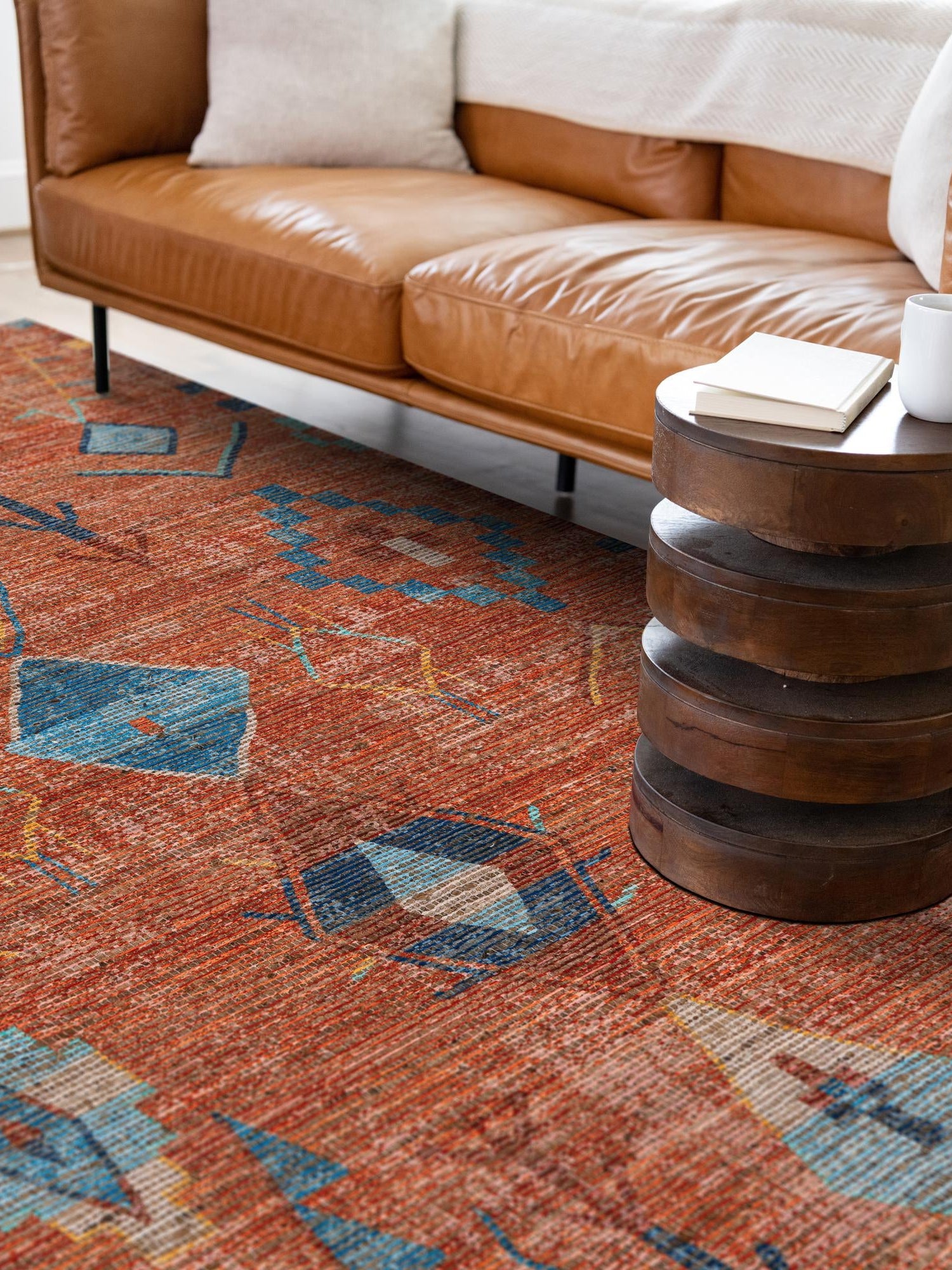 Rust Red 7' 10 x 10' Chenille Jute Rectangle Area Rug Vintage Distressed Boho All Natural Eco-Friendly Sustainable Carpet for Living Dining Office Dorm Rooms for Sale at Rug Engine