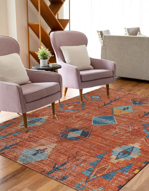 Rust Red 7' 10 x 10' Chenille Jute Rectangle Area Rug Vintage Distressed Boho All Natural Eco-Friendly Sustainable Carpet for Living Dining Office Dorm Rooms for Sale at Rug Engine