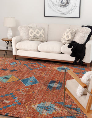 Rust Red 5' 1 x 8' Chenille Jute Rectangle Area Rug Vintage Distressed Boho All Natural Eco-Friendly Sustainable Carpet for Living Dining Office Dorm Rooms for Sale at Rug Engine