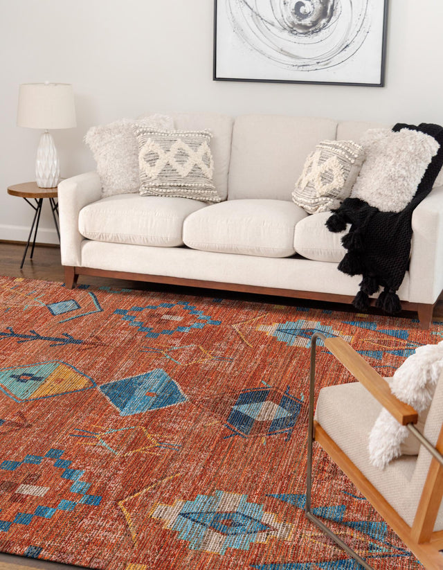 Rust Red 5' 1 x 8' Chenille Jute Rectangle Area Rug Vintage Distressed Boho All Natural Eco-Friendly Sustainable Carpet for Living Dining Office Dorm Rooms for Sale at Rug Engine