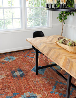 Rust Red 5' 1 x 8' Chenille Jute Rectangle Area Rug Vintage Distressed Boho All Natural Eco-Friendly Sustainable Carpet for Living Dining Office Dorm Rooms for Sale at Rug Engine