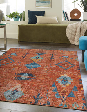 Rust Red 5' 1 x 8' Chenille Jute Rectangle Area Rug Vintage Distressed Boho All Natural Eco-Friendly Sustainable Carpet for Living Dining Office Dorm Rooms for Sale at Rug Engine