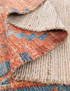 Rust Red 5' 1 x 8' Chenille Jute Rectangle Area Rug Vintage Distressed Boho All Natural Eco-Friendly Sustainable Carpet for Living Dining Office Dorm Rooms for Sale at Rug Engine