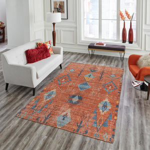 Rust Red 5' 1 x 8' Chenille Jute Rectangle Area Rug Vintage Distressed Boho All Natural Eco-Friendly Sustainable Carpet for Living Dining Office Dorm Rooms for Sale at Rug Engine