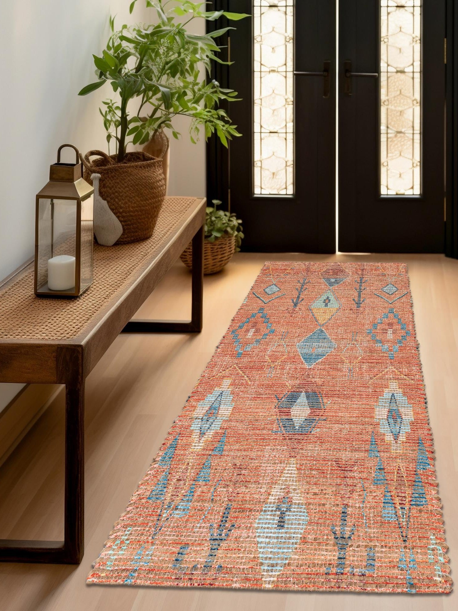 Rust Red 2' 2 x 8' Chenille Jute Runner Area Rug Vintage Distressed Boho All Natural Eco-Friendly Sustainable Carpet for Living Dining Office Dorm Rooms for Sale at Rug Engine