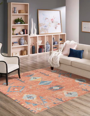 Rust Red 7' 10 x 7' 10 Chenille Jute Square Area Rug Vintage Distressed Boho All Natural Eco-Friendly Sustainable Carpet for Living Dining Office Dorm Rooms for Sale at Rug Engine