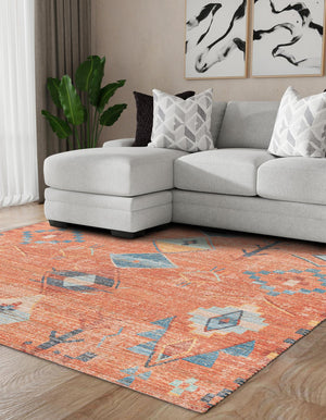 Rust Red 7' 10 x 7' 10 Chenille Jute Square Area Rug Vintage Distressed Boho All Natural Eco-Friendly Sustainable Carpet for Living Dining Office Dorm Rooms for Sale at Rug Engine