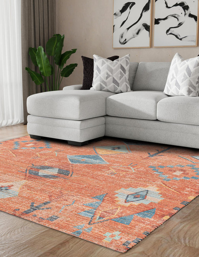 Rust Red 7' 10 x 7' 10 Chenille Jute Square Area Rug Vintage Distressed Boho All Natural Eco-Friendly Sustainable Carpet for Living Dining Office Dorm Rooms for Sale at Rug Engine