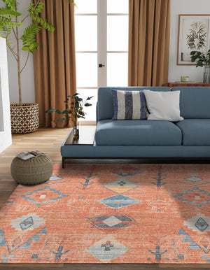 Rust Red 7' 10 x 7' 10 Chenille Jute Square Area Rug Vintage Distressed Boho All Natural Eco-Friendly Sustainable Carpet for Living Dining Office Dorm Rooms for Sale at Rug Engine