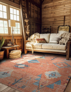 Rust Red 7' 10 x 7' 10 Chenille Jute Square Area Rug Vintage Distressed Boho All Natural Eco-Friendly Sustainable Carpet for Living Dining Office Dorm Rooms for Sale at Rug Engine
