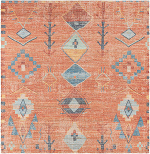 Rust Red 7' 10 x 7' 10 Chenille Jute Square Area Rug Vintage Distressed Boho All Natural Eco-Friendly Sustainable Carpet for Living Dining Office Dorm Rooms for Sale at Rug Engine