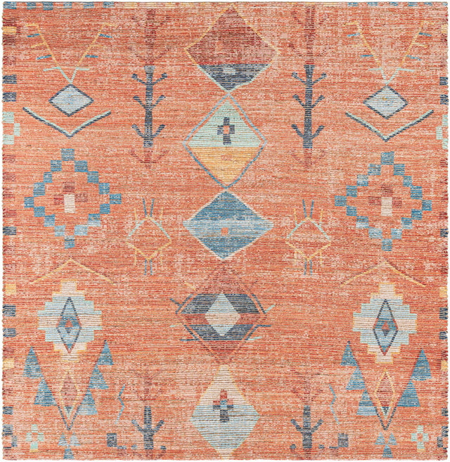 Rust Red 7' 10 x 7' 10 Chenille Jute Square Area Rug Vintage Distressed Boho All Natural Eco-Friendly Sustainable Carpet for Living Dining Office Dorm Rooms for Sale at Rug Engine