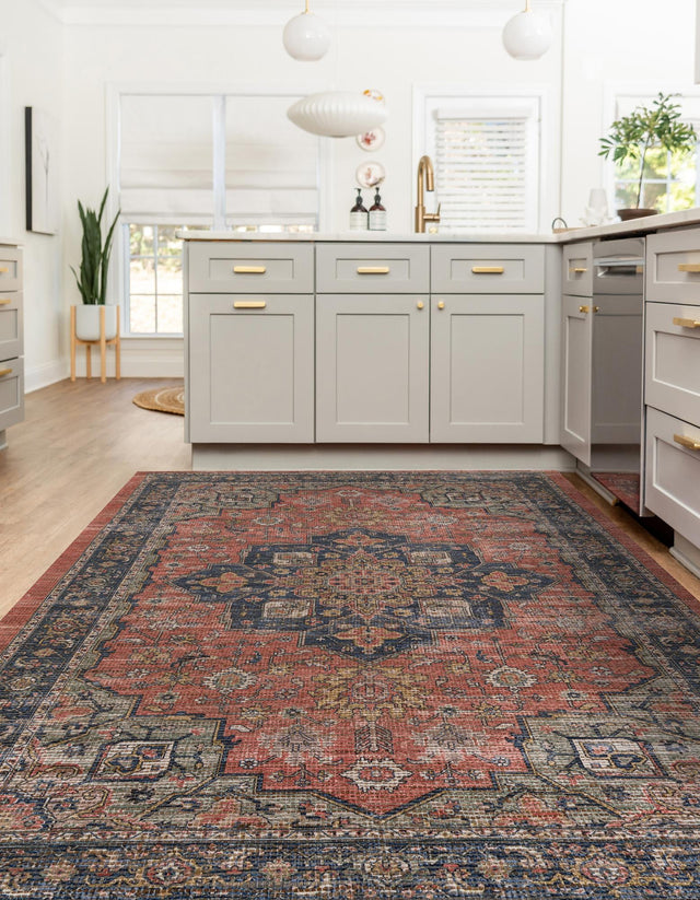 Antique Red 7' 10 x 10' Chenille Jute Rectangle Area Rug Vintage Distressed Boho All Natural Eco-Friendly Sustainable Carpet for Living Dining Office Dorm Rooms for Sale at Rug Engine