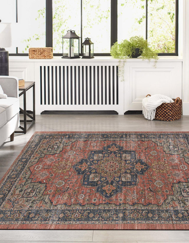 Antique Red 4' 1 x 6' 1 Chenille Jute Rectangle Area Rug Vintage Distressed Boho All Natural Eco-Friendly Sustainable Carpet for Living Dining Office Dorm Rooms for Sale at Rug Engine
