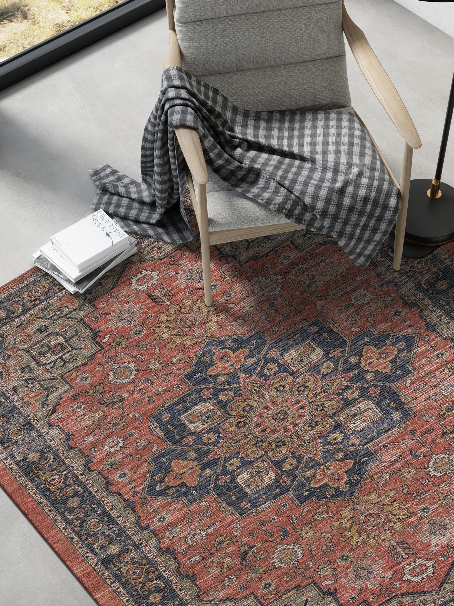 Antique Red 4' 1 x 6' 1 Chenille Jute Rectangle Area Rug Vintage Distressed Boho All Natural Eco-Friendly Sustainable Carpet for Living Dining Office Dorm Rooms for Sale at Rug Engine