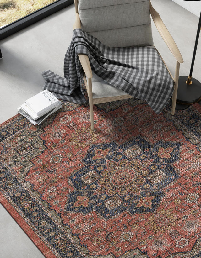 Antique Red 4' 1 x 6' 1 Chenille Jute Rectangle Area Rug Vintage Distressed Boho All Natural Eco-Friendly Sustainable Carpet for Living Dining Office Dorm Rooms for Sale at Rug Engine