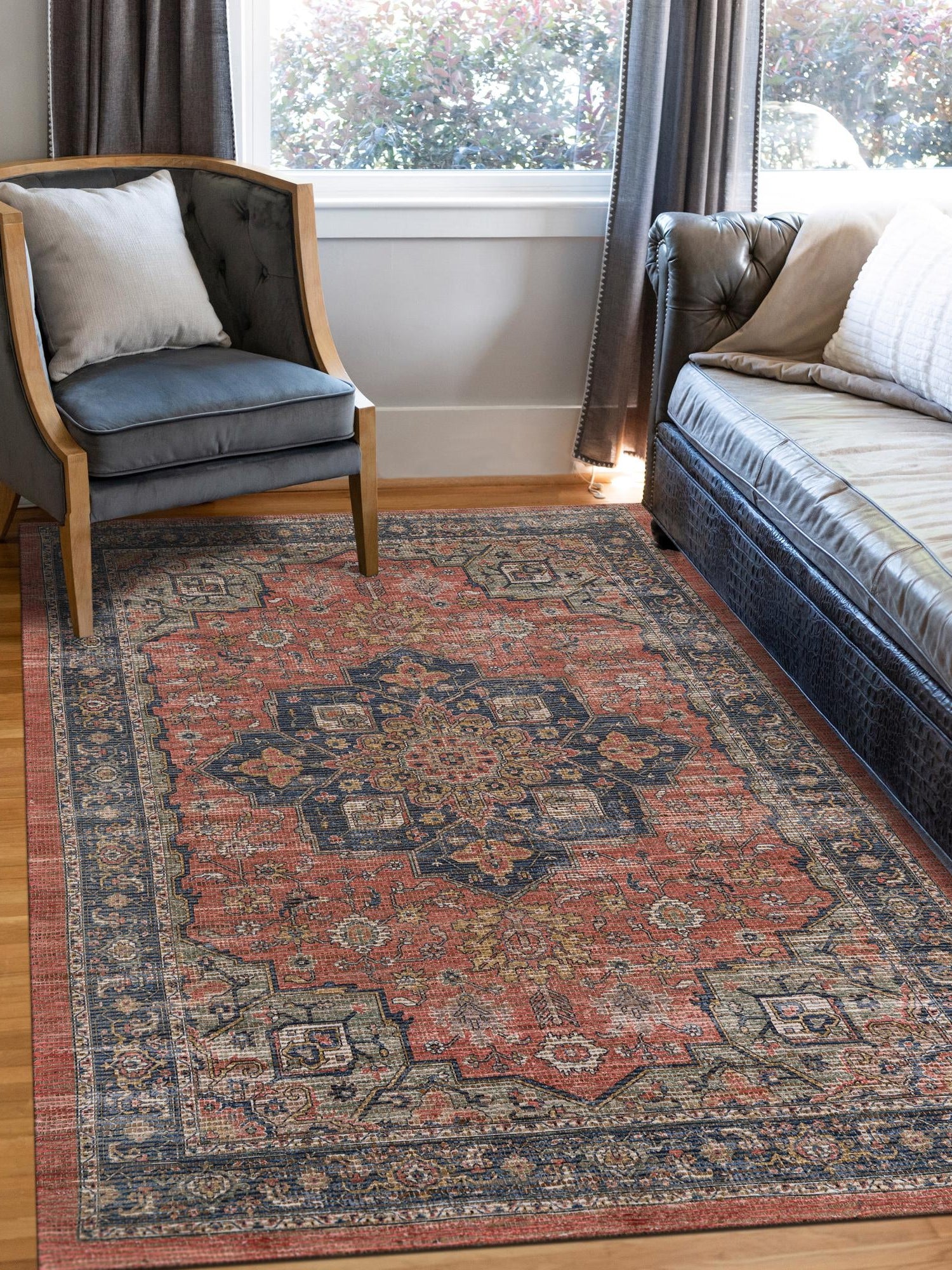 Antique Red 4' 1 x 6' 1 Chenille Jute Rectangle Area Rug Vintage Distressed Boho All Natural Eco-Friendly Sustainable Carpet for Living Dining Office Dorm Rooms for Sale at Rug Engine