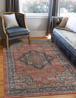 Antique Red 4' 1 x 6' 1 Chenille Jute Rectangle Area Rug Vintage Distressed Boho All Natural Eco-Friendly Sustainable Carpet for Living Dining Office Dorm Rooms for Sale at Rug Engine