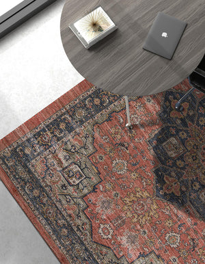 Antique Red 4' 1 x 6' 1 Chenille Jute Rectangle Area Rug Vintage Distressed Boho All Natural Eco-Friendly Sustainable Carpet for Living Dining Office Dorm Rooms for Sale at Rug Engine