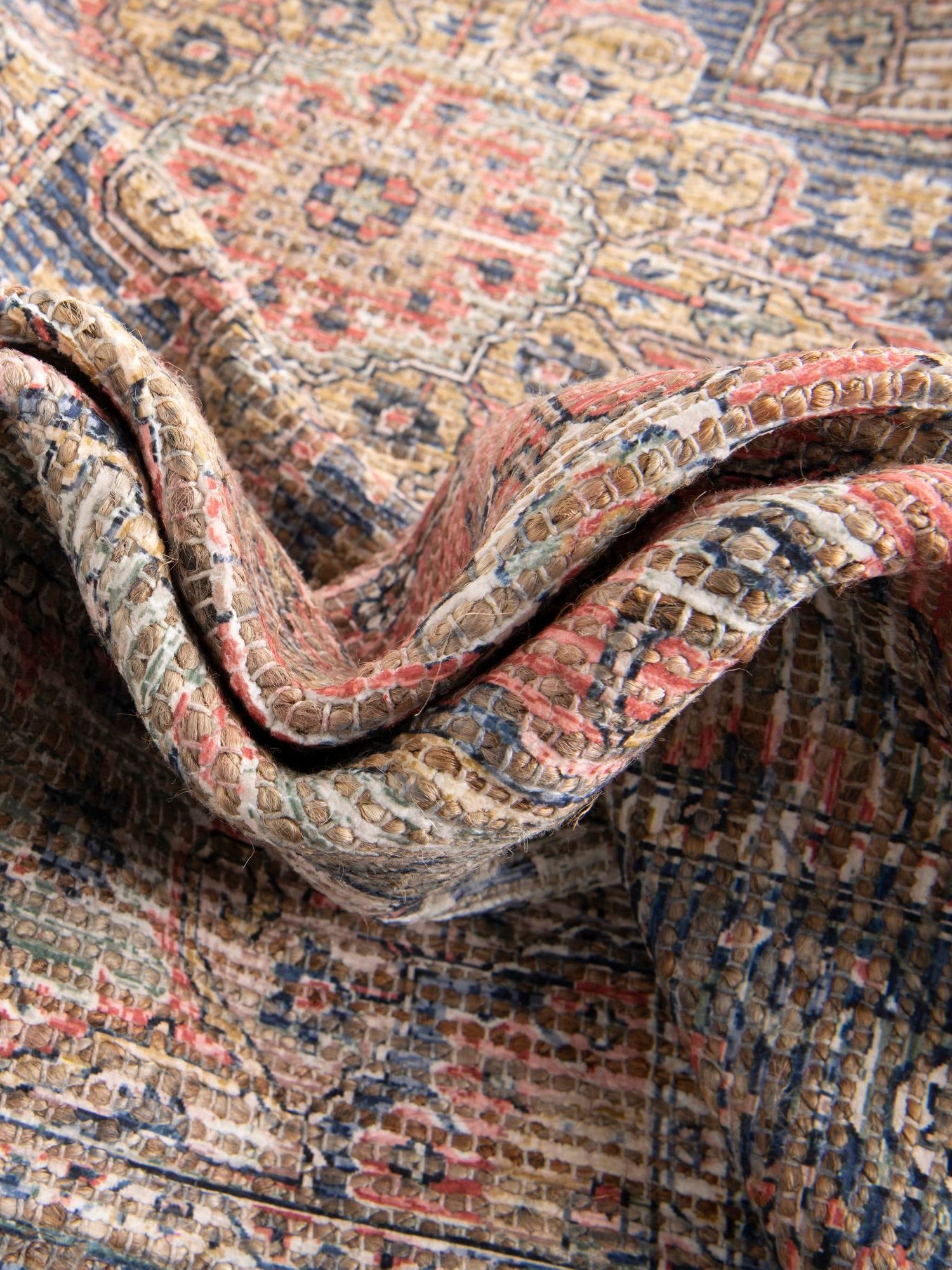 Antique Red 7' 10 x 10' Chenille Jute Rectangle Area Rug Vintage Distressed Boho All Natural Eco-Friendly Sustainable Carpet for Living Dining Office Dorm Rooms for Sale at Rug Engine