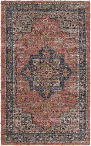Antique Red 5' 1 x 8' Chenille Jute Rectangle Area Rug Vintage Distressed Boho All Natural Eco-Friendly Sustainable Carpet for Living Dining Office Dorm Rooms for Sale at Rug Engine