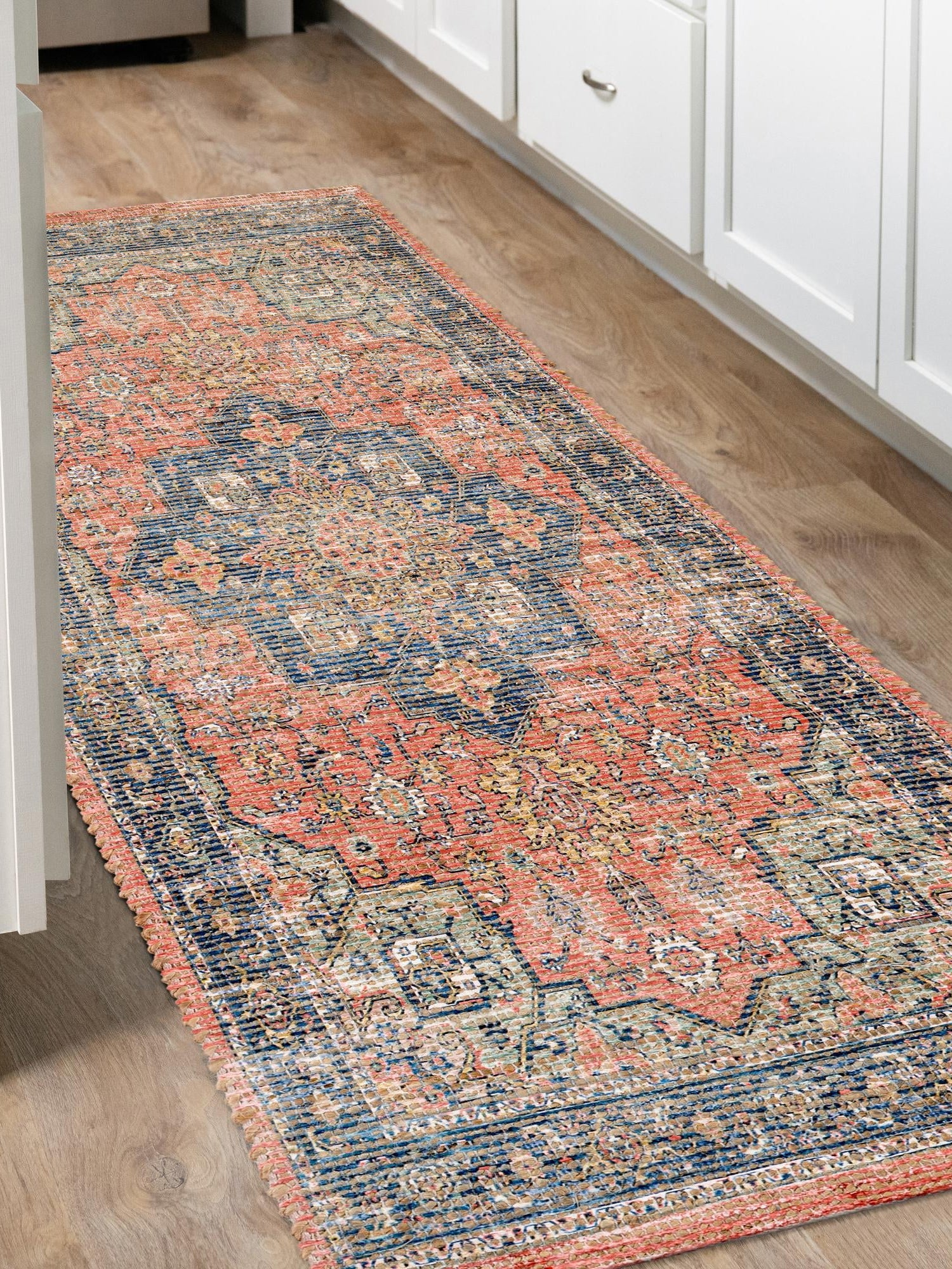 Antique Red 2' 2 x 6' 1 Chenille Jute Runner Area Rug Vintage Distressed Boho All Natural Eco-Friendly Sustainable Carpet for Living Dining Office Dorm Rooms for Sale at Rug Engine