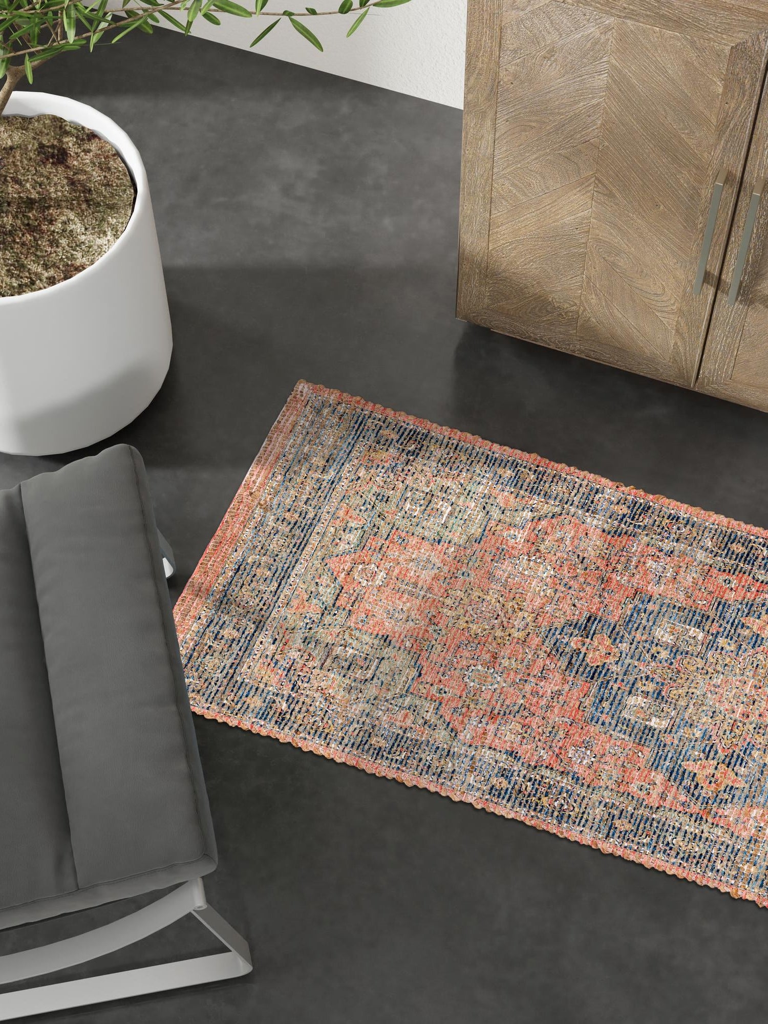 Antique Red 2' 2 x 6' 1 Chenille Jute Runner Area Rug Vintage Distressed Boho All Natural Eco-Friendly Sustainable Carpet for Living Dining Office Dorm Rooms for Sale at Rug Engine