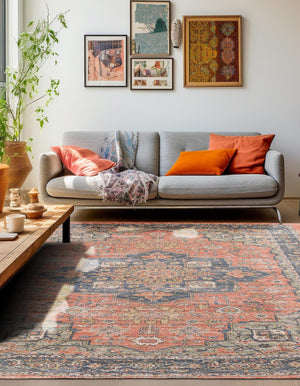 Antique Red 7' 10 x 7' 10 Chenille Jute Square Area Rug Vintage Distressed Boho All Natural Eco-Friendly Sustainable Carpet for Living Dining Office Dorm Rooms for Sale at Rug Engine