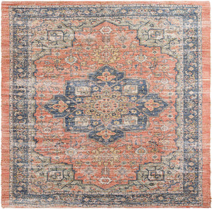 Antique Red 7' 10 x 7' 10 Chenille Jute Square Area Rug Vintage Distressed Boho All Natural Eco-Friendly Sustainable Carpet for Living Dining Office Dorm Rooms for Sale at Rug Engine