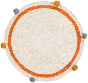 White 2' x 2' Kids Braided Jute Round Rug