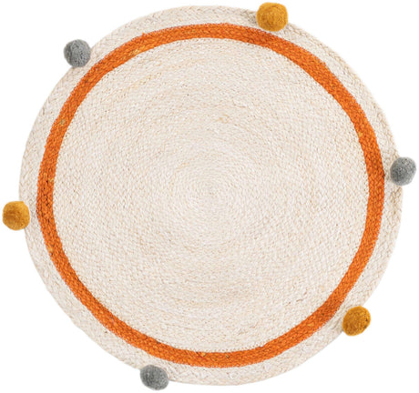 White 2' x 2' Kids Braided Jute Round Rug