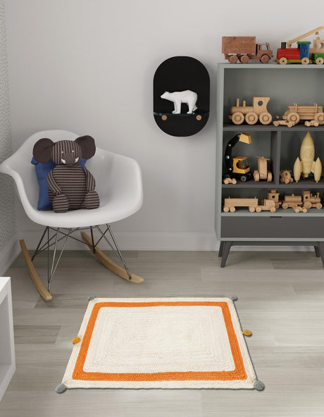 White 2' x 3' 1 Kids Braided Jute Rectangle Area Rug for Baby Nursery, Toddler Playroom,  Bedrooms All Natural Eco-Friendly Sustainable Carpet for Sale at Rug Engine