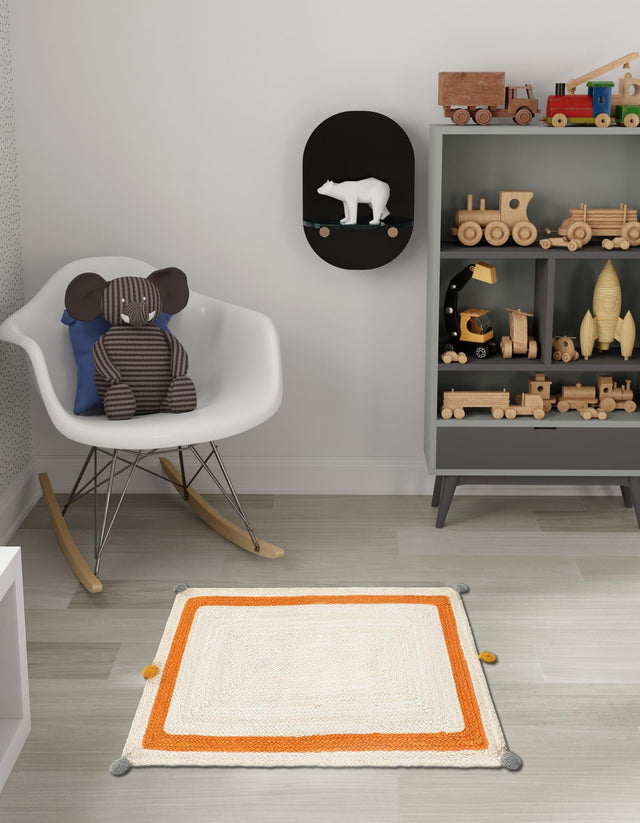 White 2' x 3' 1 Kids Braided Jute Rectangle Rug