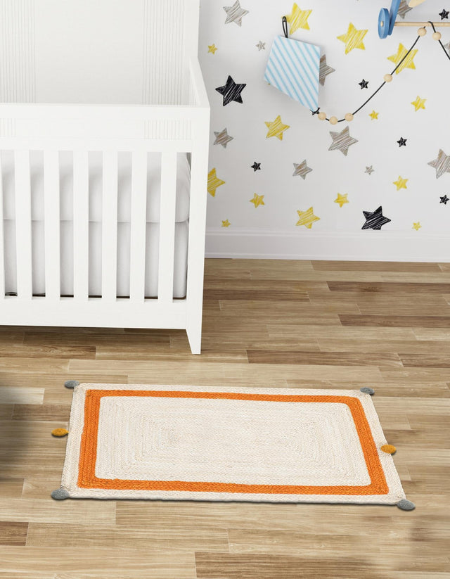 White 2' x 3' 1 Kids Braided Jute Rectangle Rug
