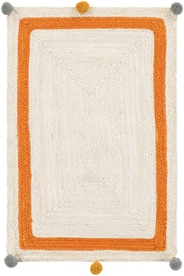 White 2' x 3' 1 Kids Braided Jute Rectangle Rug