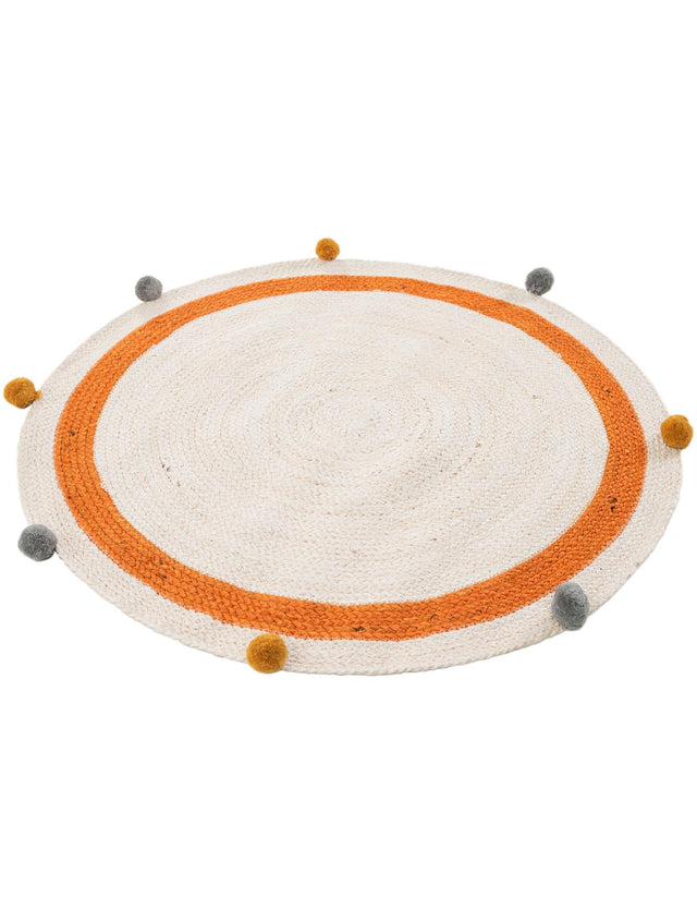 White 3' 1 x 3' 1 Kids Braided Jute Round Rug