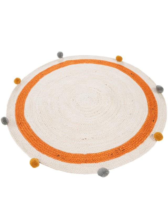 White 3' 1 x 3' 1 Kids Braided Jute Round Rug