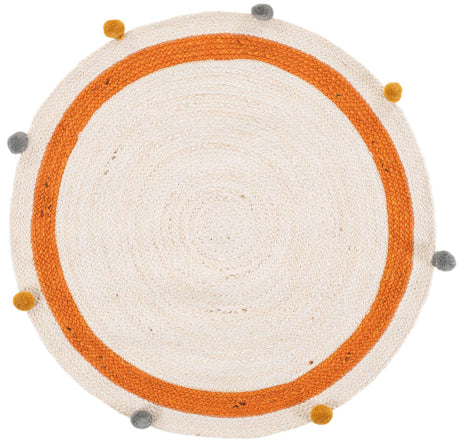 White 3' 1 x 3' 1 Kids Braided Jute Round Rug