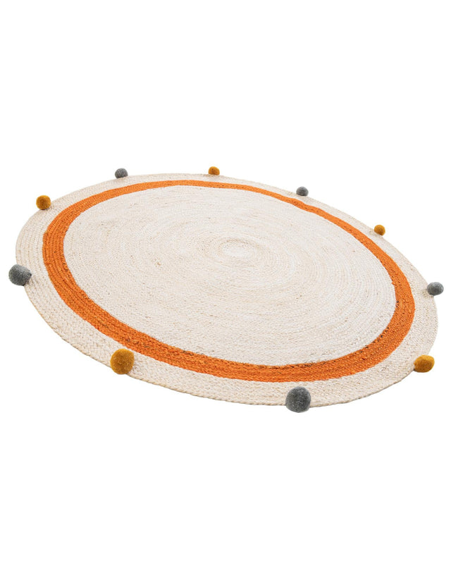 White 4' 1 x 4' 1 Kids Braided Jute Round Rug