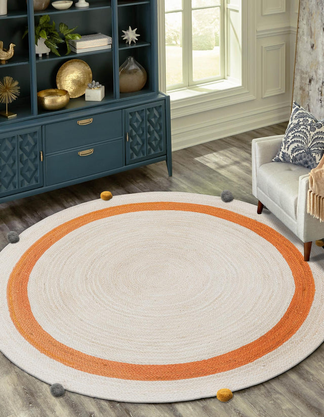 White 5' 1 x 5' 1 Kids Braided Jute Round Rug