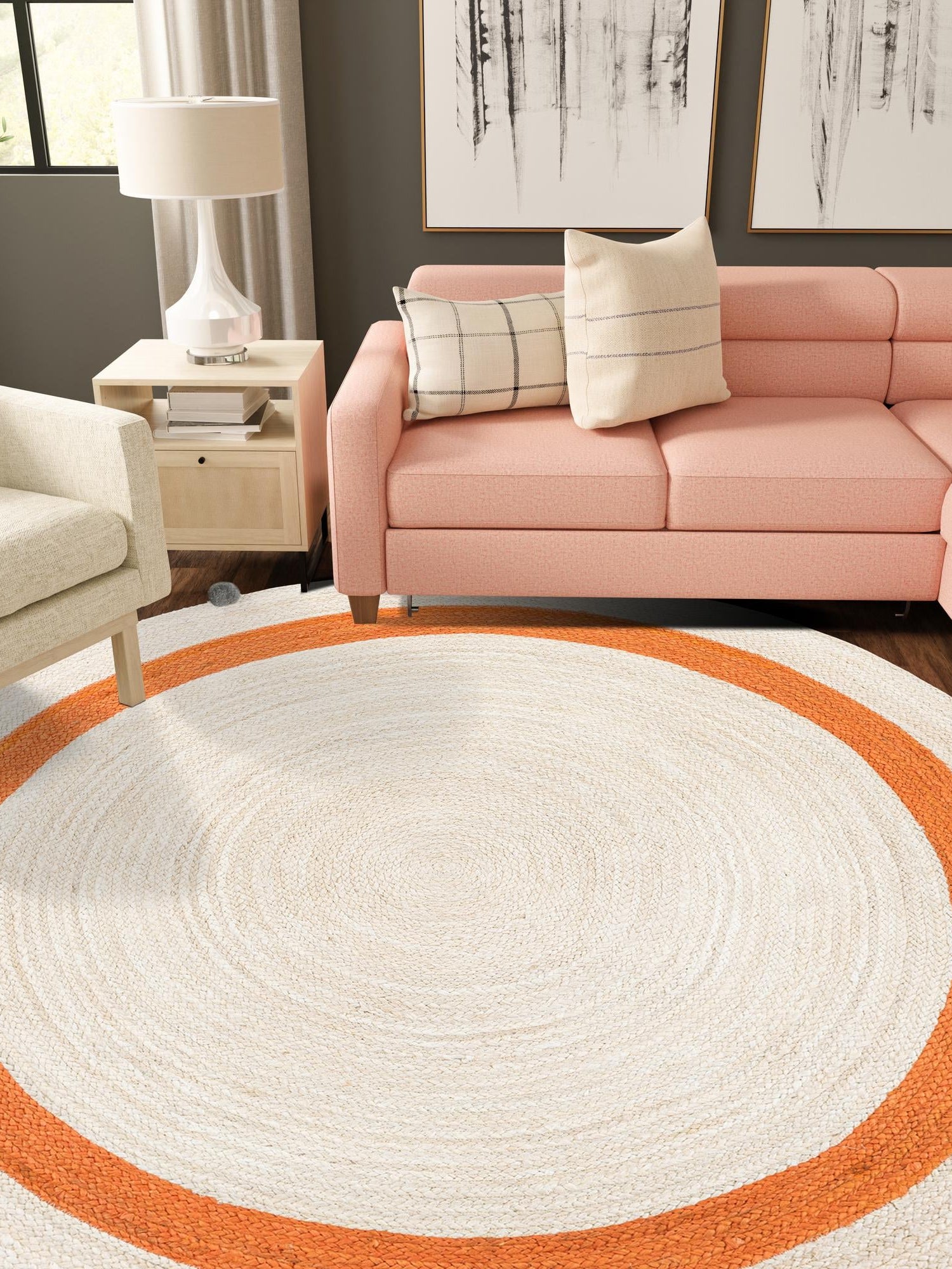 White 5' 1 x 5' 1 Kids Braided Jute Round Area Rug for Baby Nursery, Toddler Playroom,  Bedrooms All Natural Eco-Friendly Sustainable Carpet for Sale at Rug Engine