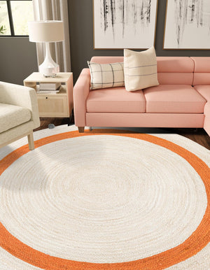 White 5' 1 x 5' 1 Kids Braided Jute Round Rug