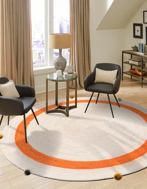 White 5' 1 x 5' 1 Kids Braided Jute Round Rug
